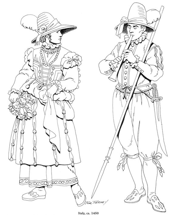 Plansa de colorat cu Istorie vestimentara 189 22